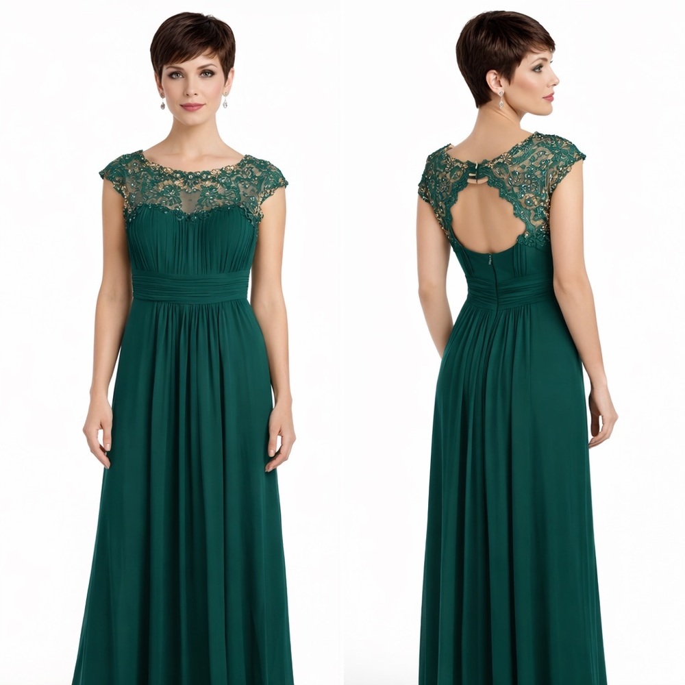 Ever Pretty Emerald Green Lace Chiffon Beaded Formal Prom Evening Gown Size 4